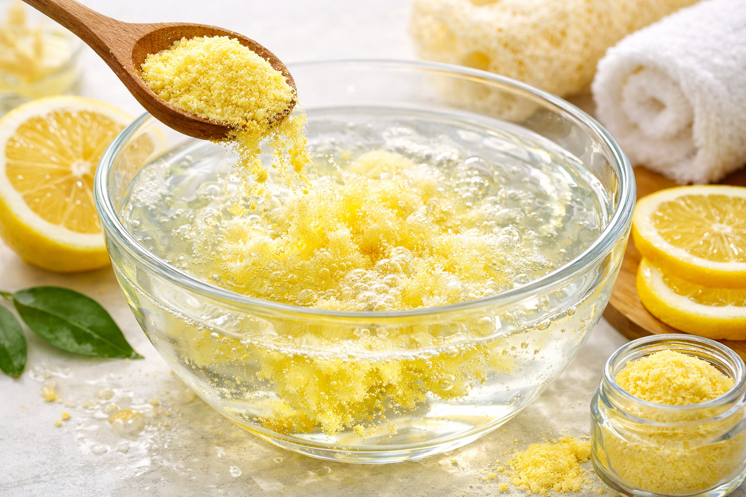Close up butiran kulit lemon kering 200 micron sebagai scrub alami pada sabun Turmeric Lemon Dewijaya Care
